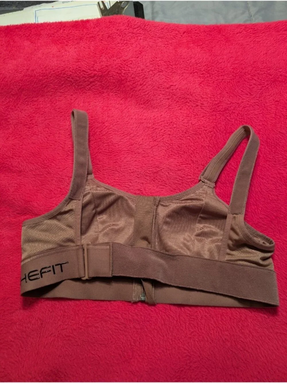 SHEFIT Mocha Tan Ultimate High Impact Front Zip Adjustable Sports Bra Medium